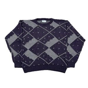 Vintage Lavane New York Argyle Sweater Purple USA Made Womens L